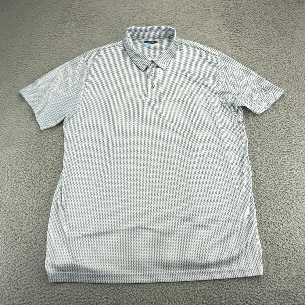 PGA TOUR Pro Series Golf Polo Shirt Mens XXL White Blue Geometric Print Athletic
